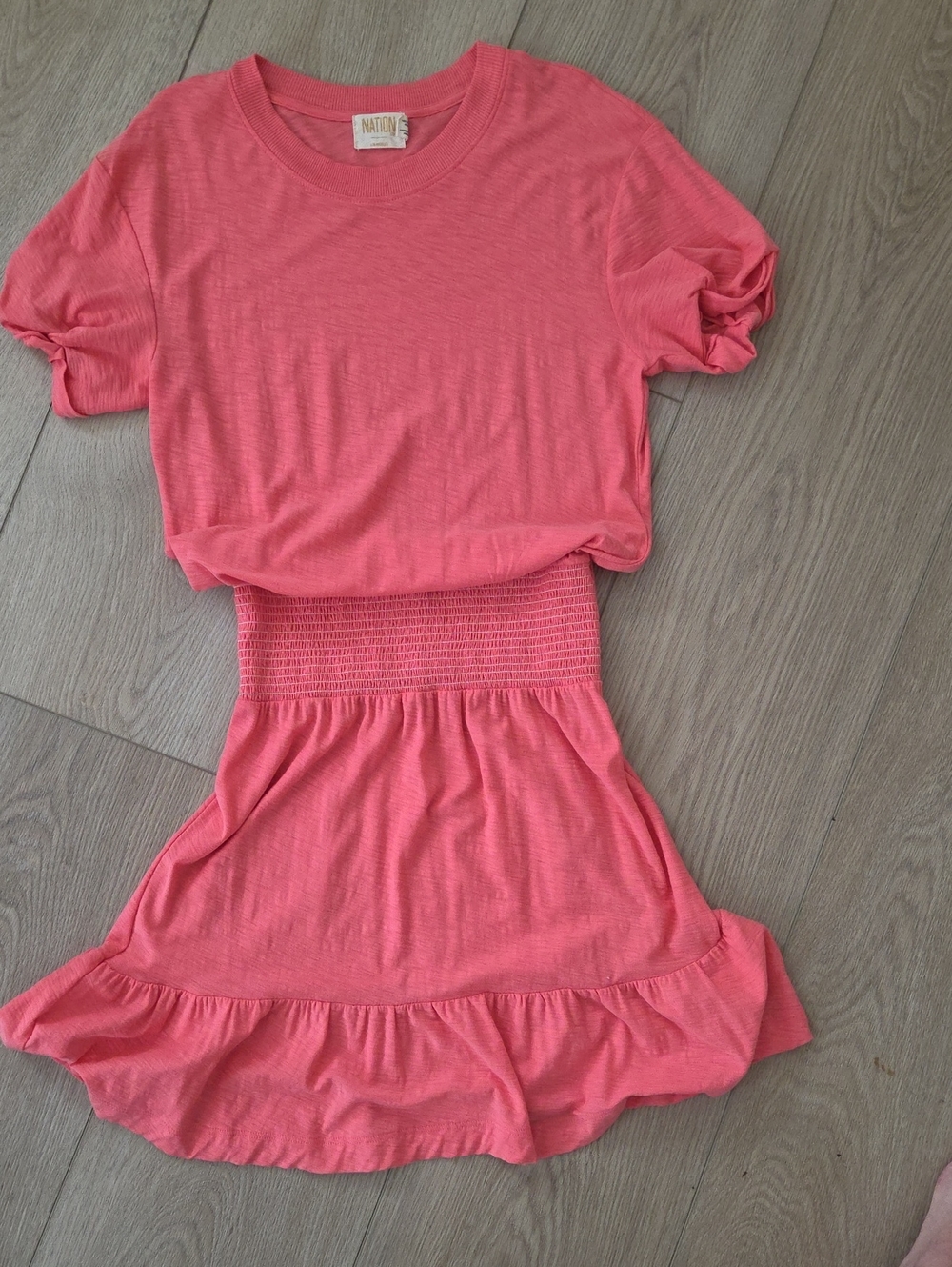Nation Coral Pink Womens Smocked Waist Dress